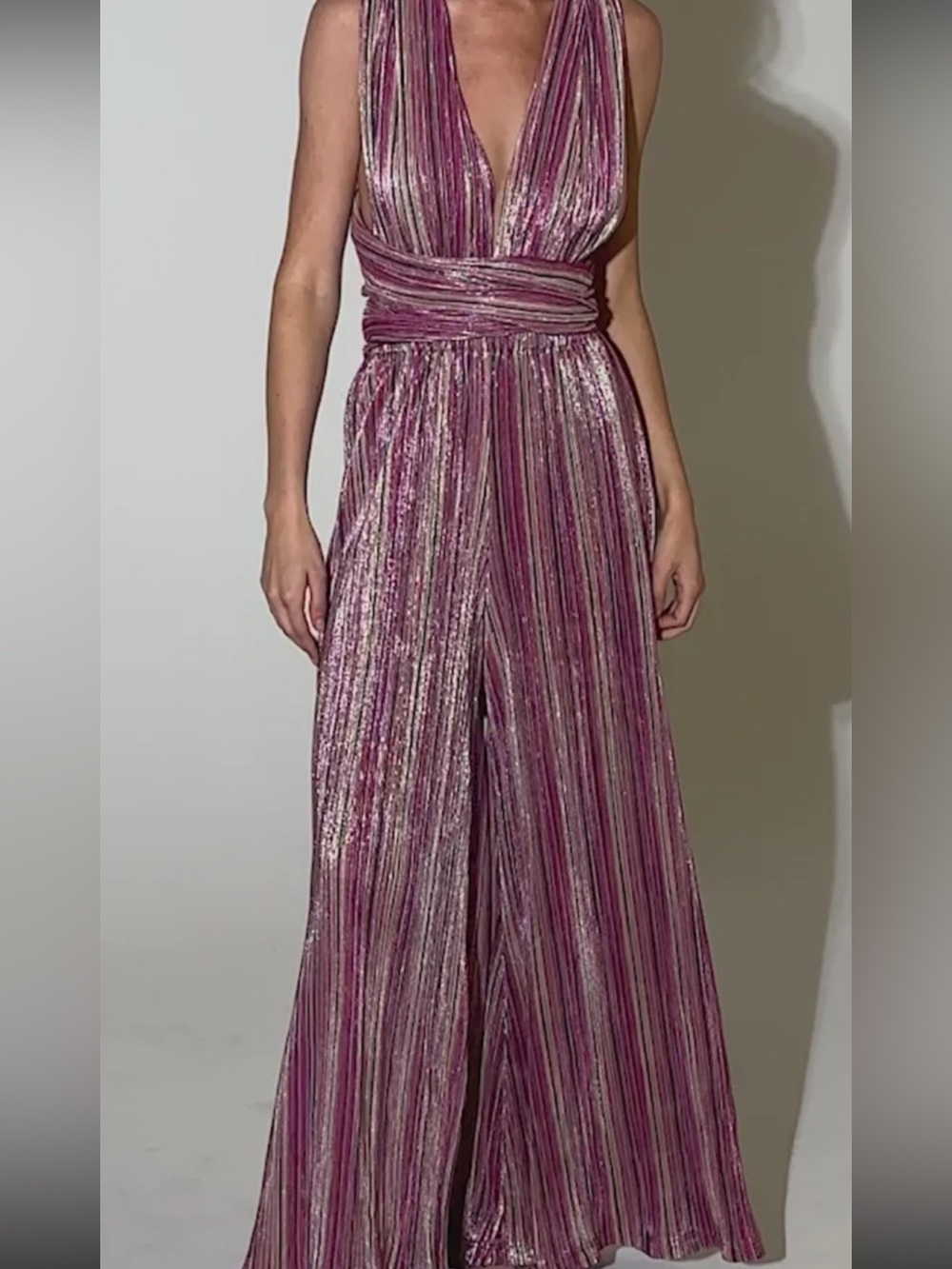 Akira- Metallic Mauve Wide-Leg Jumpsuit